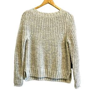 Caslon Cream Multi-Color Knit Wool Blend Wide Neck Pullover Sweater
